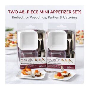 MOZAIK 96pc Mini Disposable Plates Forks Appetizer Tasting Party Catering